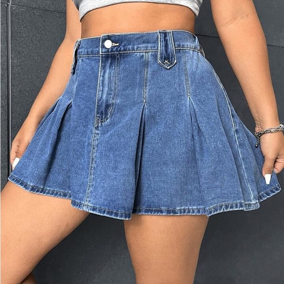 SHEIN EZwear Plus High Waist Pleated Detail Denim Skirt Size 16 NWT! - Picture 3 of 5
